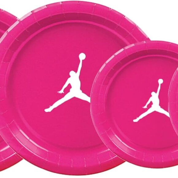 Custom shoe Girls Paper Party Plates Set, Hot Pink, 30 Count, Basketball Theme - Picture 3 of 4